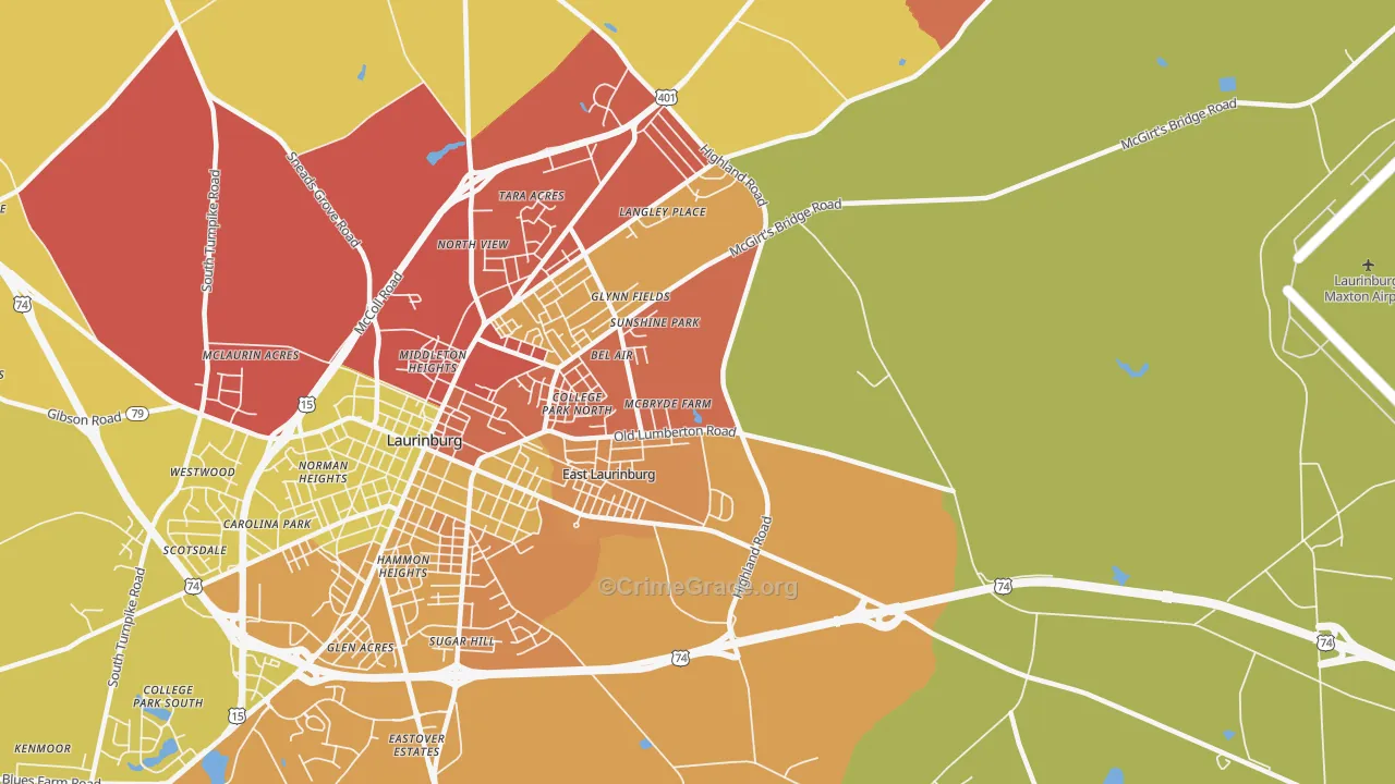 East Laurinburg, NC Map of Arson Rates