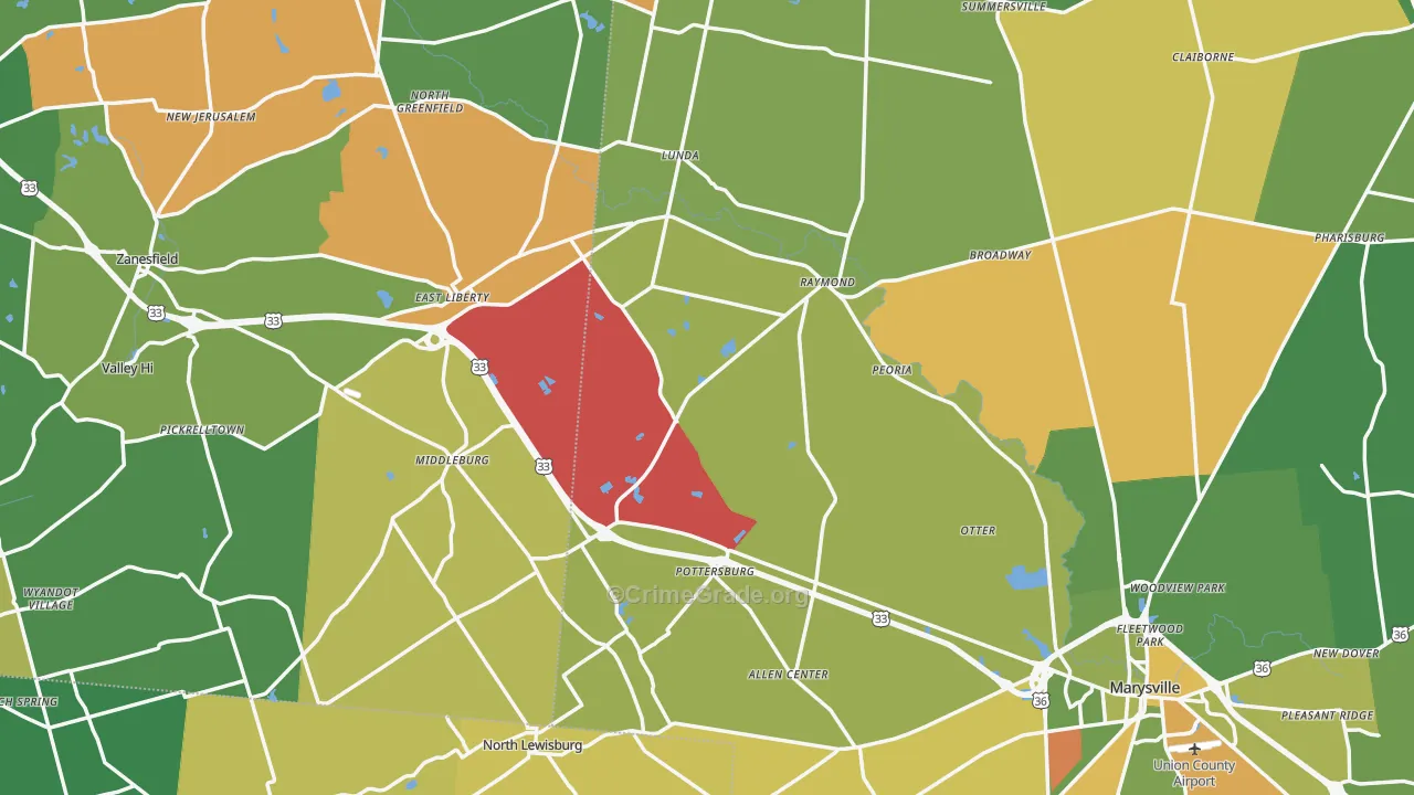 East Liberty, OH Map of Arson Rates