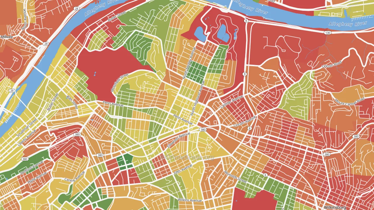 East Liberty, Pittsburgh, PA Map of Arson Rates