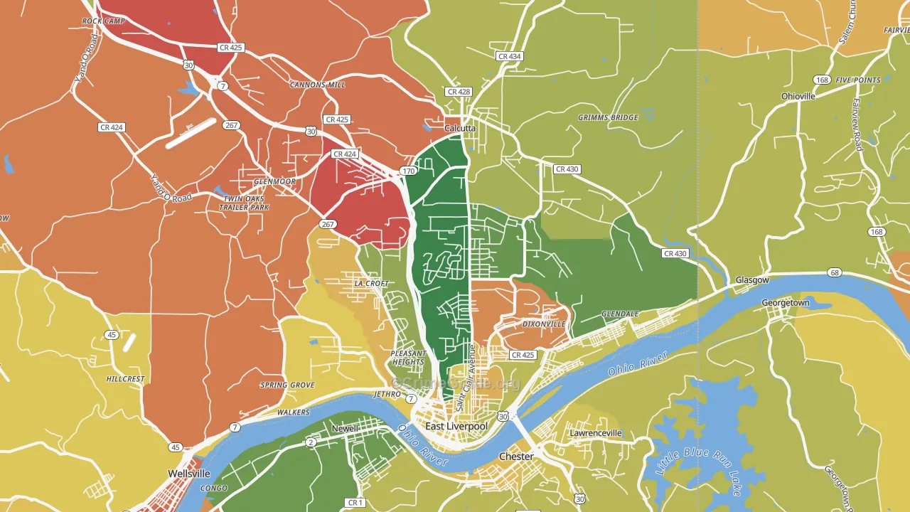 East Liverpool, OH Map of Arson Rates