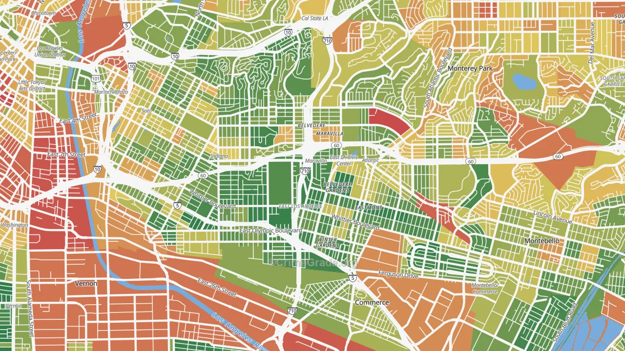 East Los Angeles, CA Map of Arson Rates