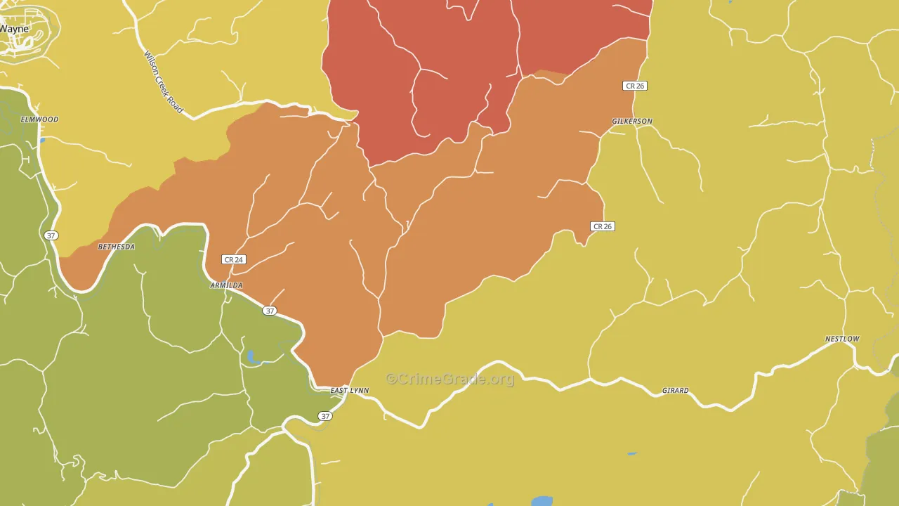 East Lynn, WV Map of Arson Rates