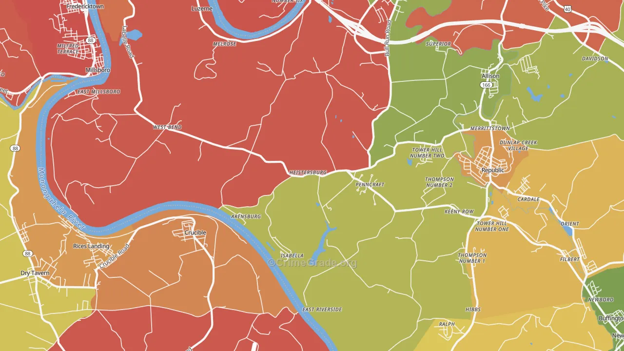 East Millsboro, PA Map of Arson Rates