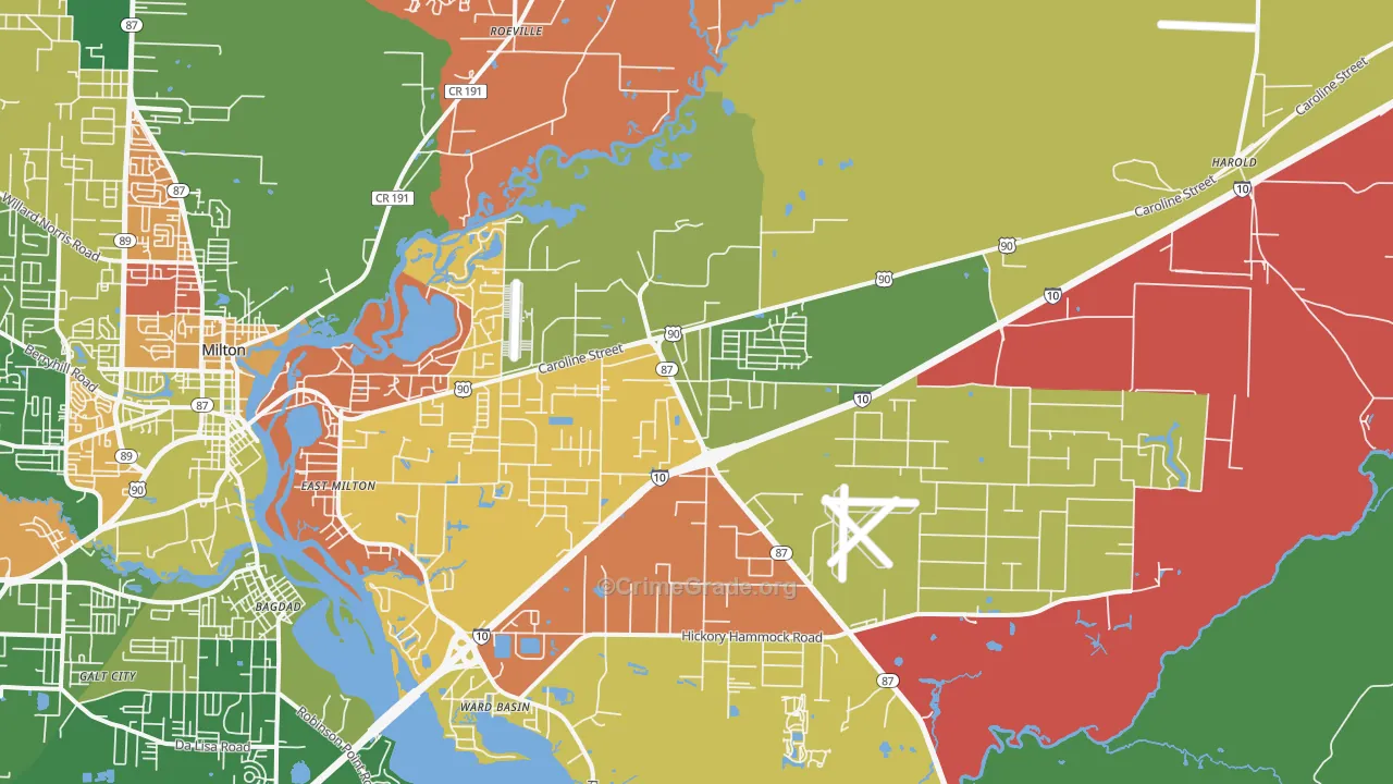 East Milton, FL Map of Arson Rates