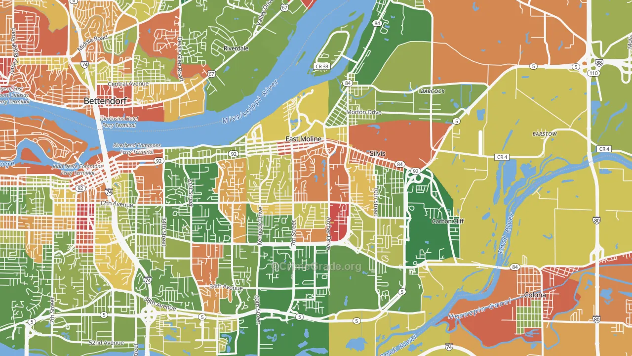 East Moline, IL Map of Arson Rates