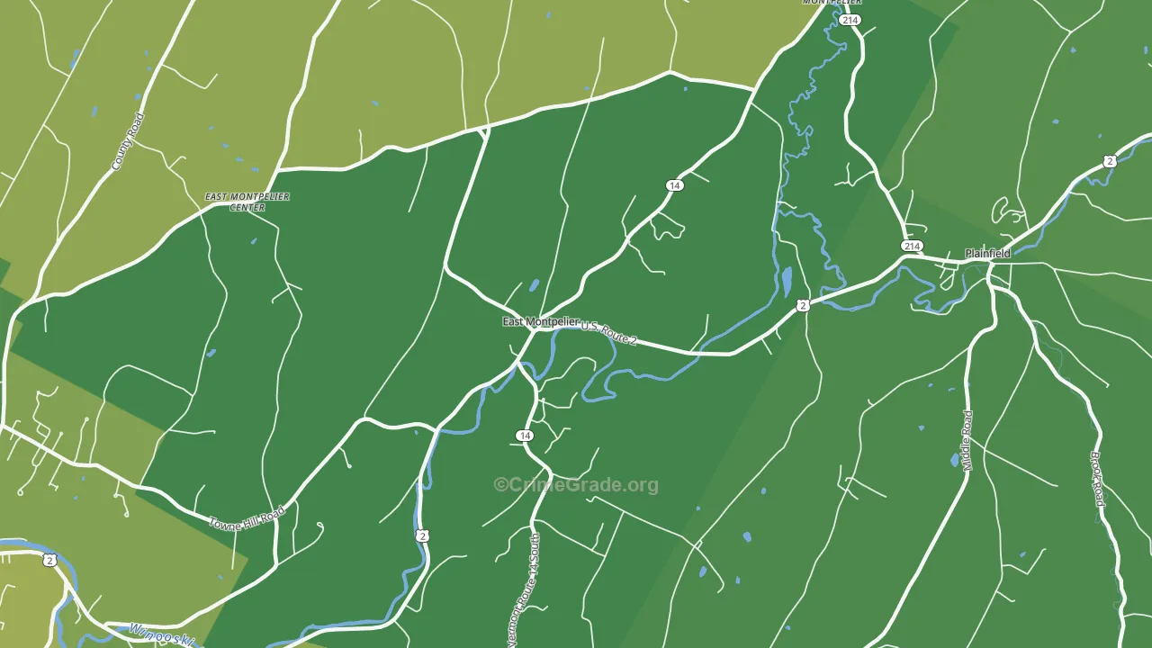 East Montpelier, VT Map of Arson Rates
