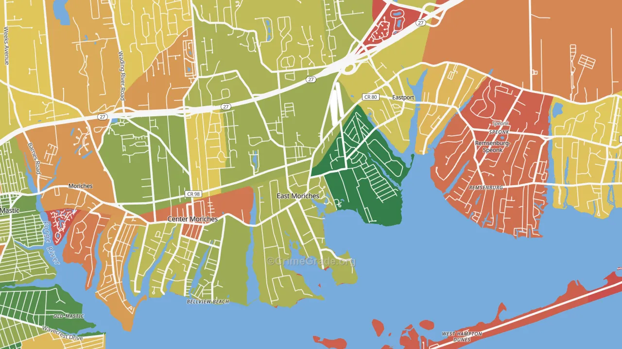 East Moriches, NY Map of Arson Rates