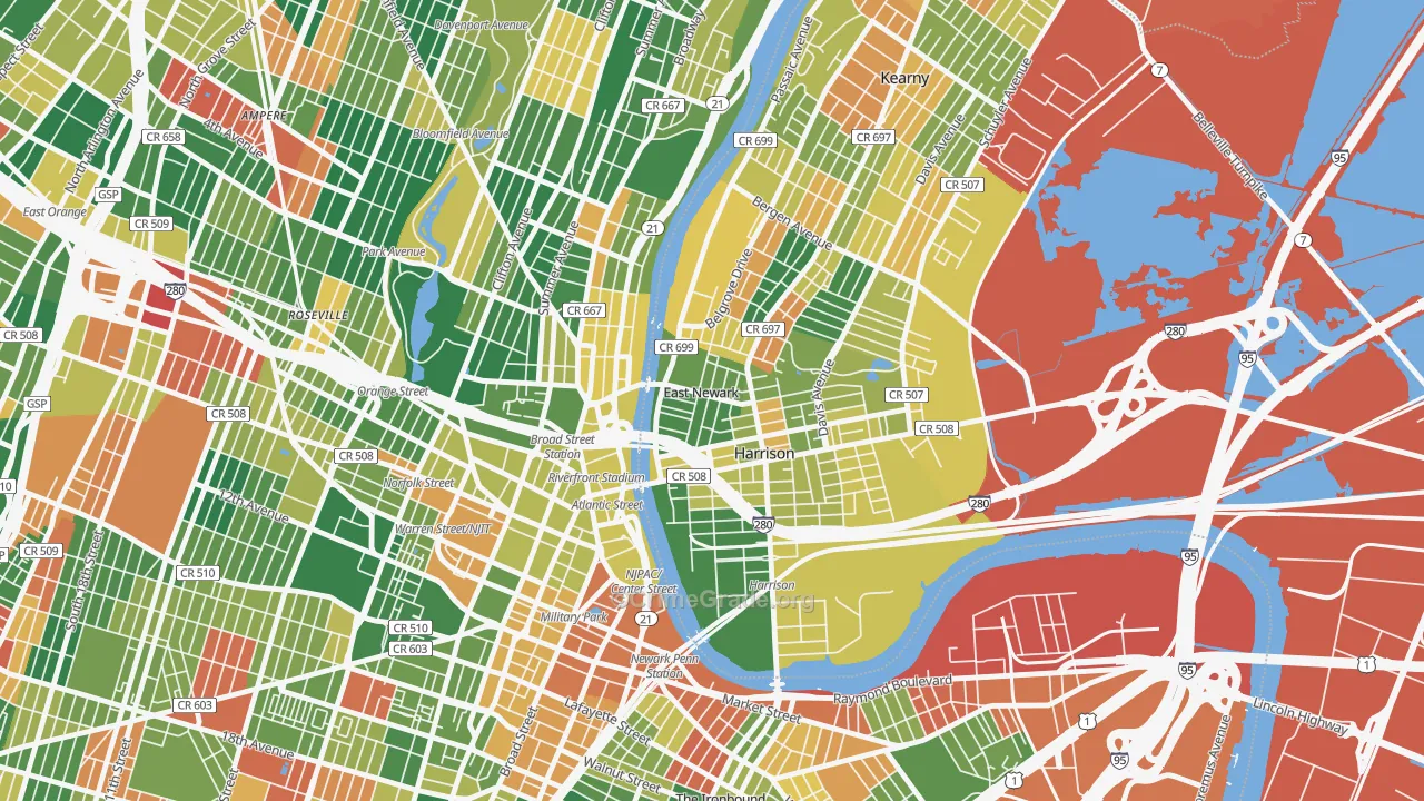 East Newark, NJ Map of Arson Rates