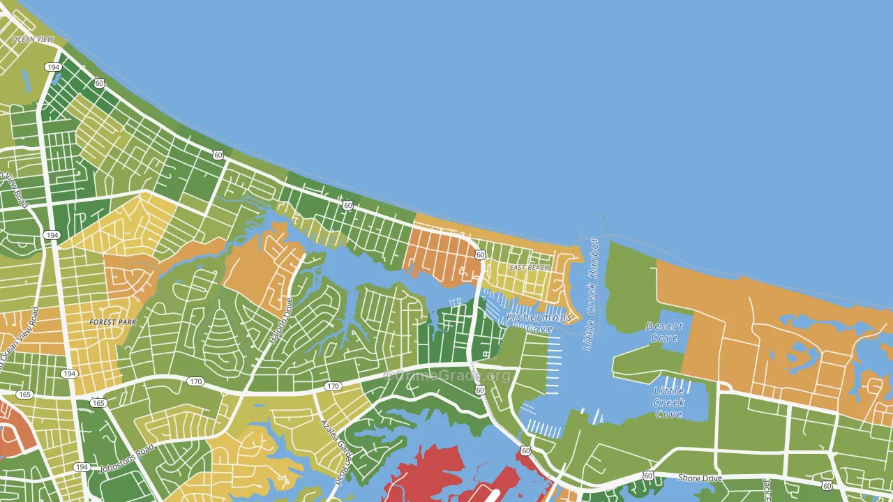 East Ocean View, Norfolk, VA Map of Arson Rates