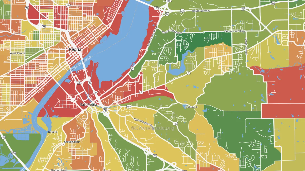 East Peoria, IL Map of Arson Rates