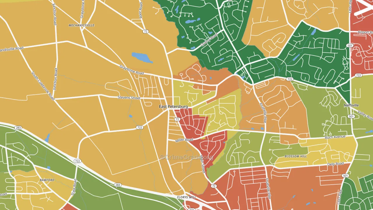 East Petersburg, PA Map of Arson Rates