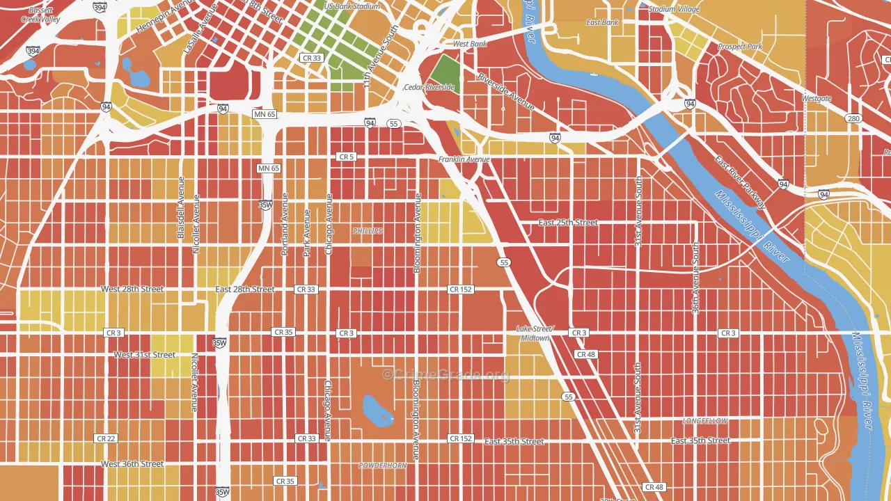 East Phillips, Minneapolis, MN Map of Arson Rates