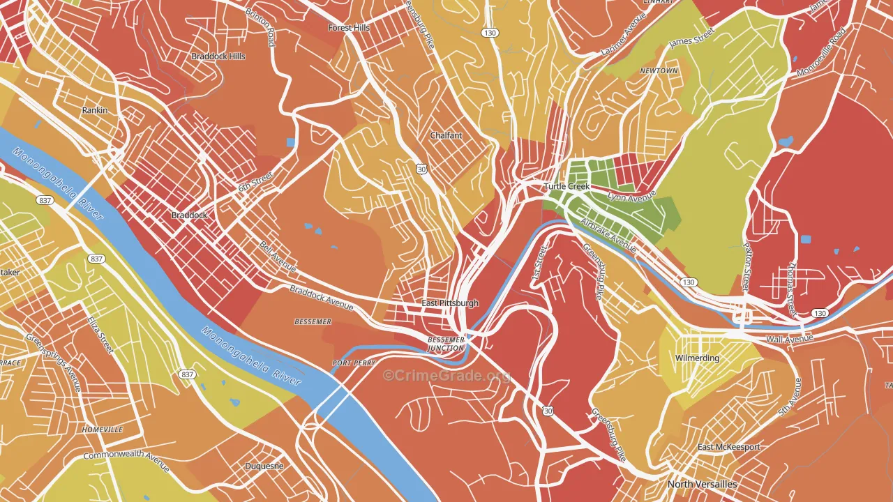 East Pittsburgh, PA Map of Arson Rates