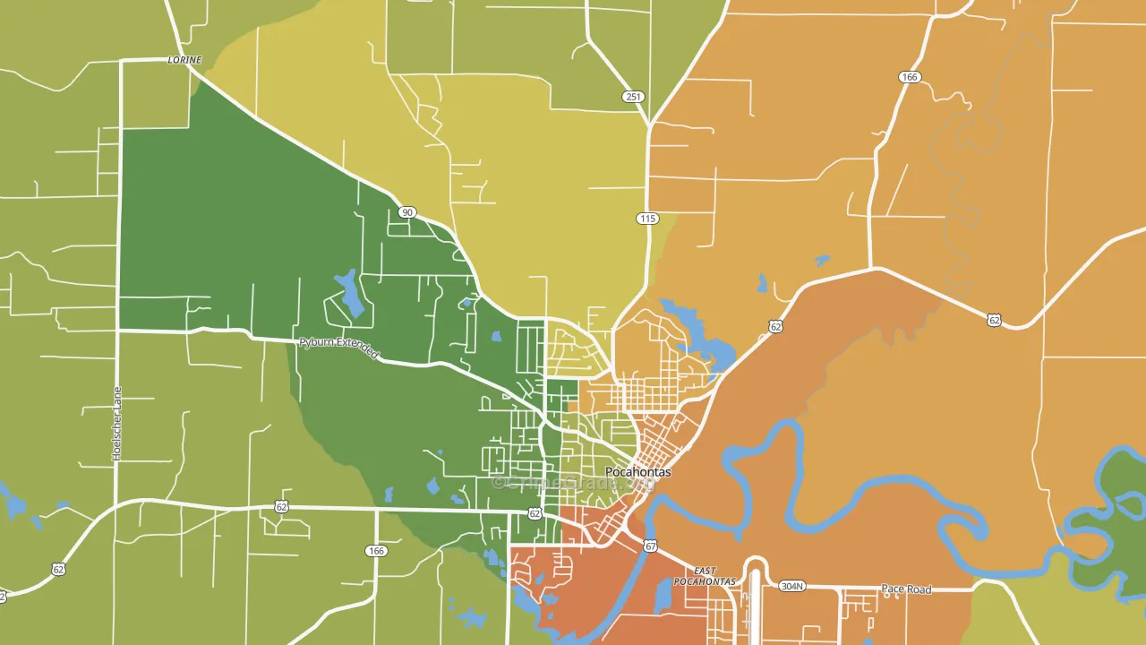 East Pocahontas, AR Map of Arson Rates