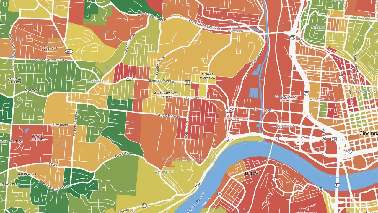 East Price Hill, Cincinnati, OH Map of Arson Rates
