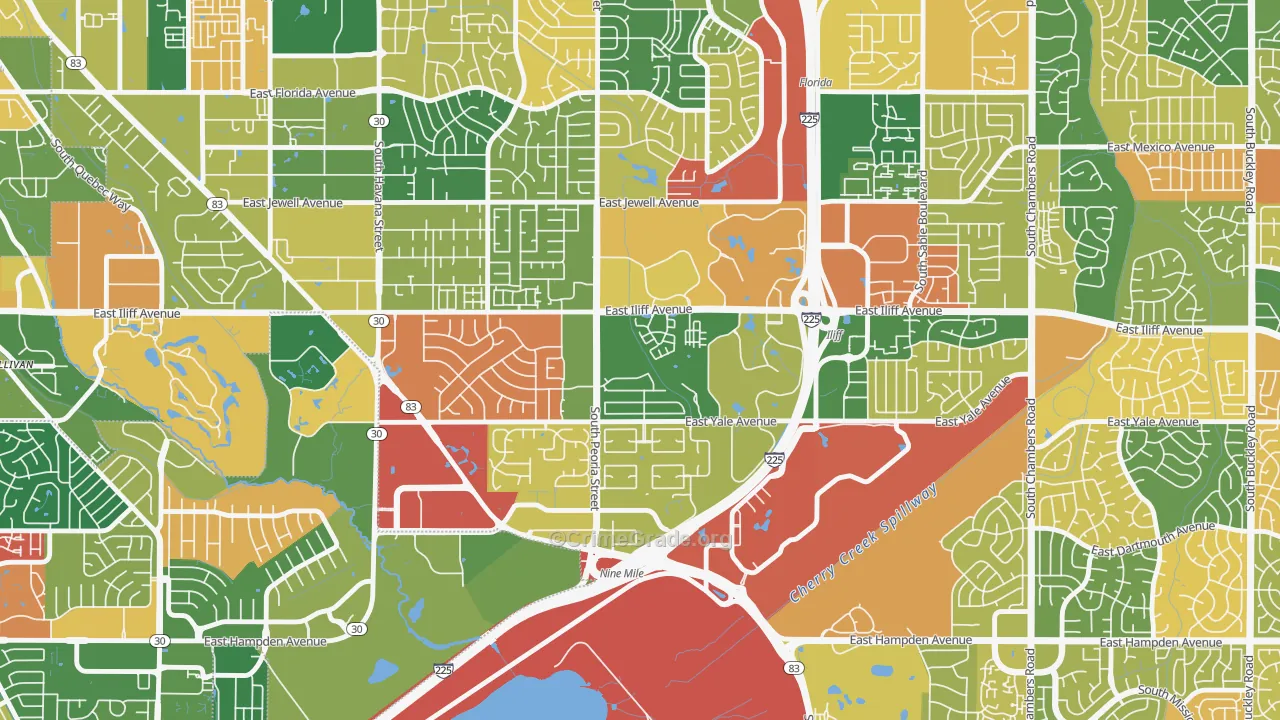 East Ridge-Ptarmigan Park, Aurora, CO Map of Arson Rates
