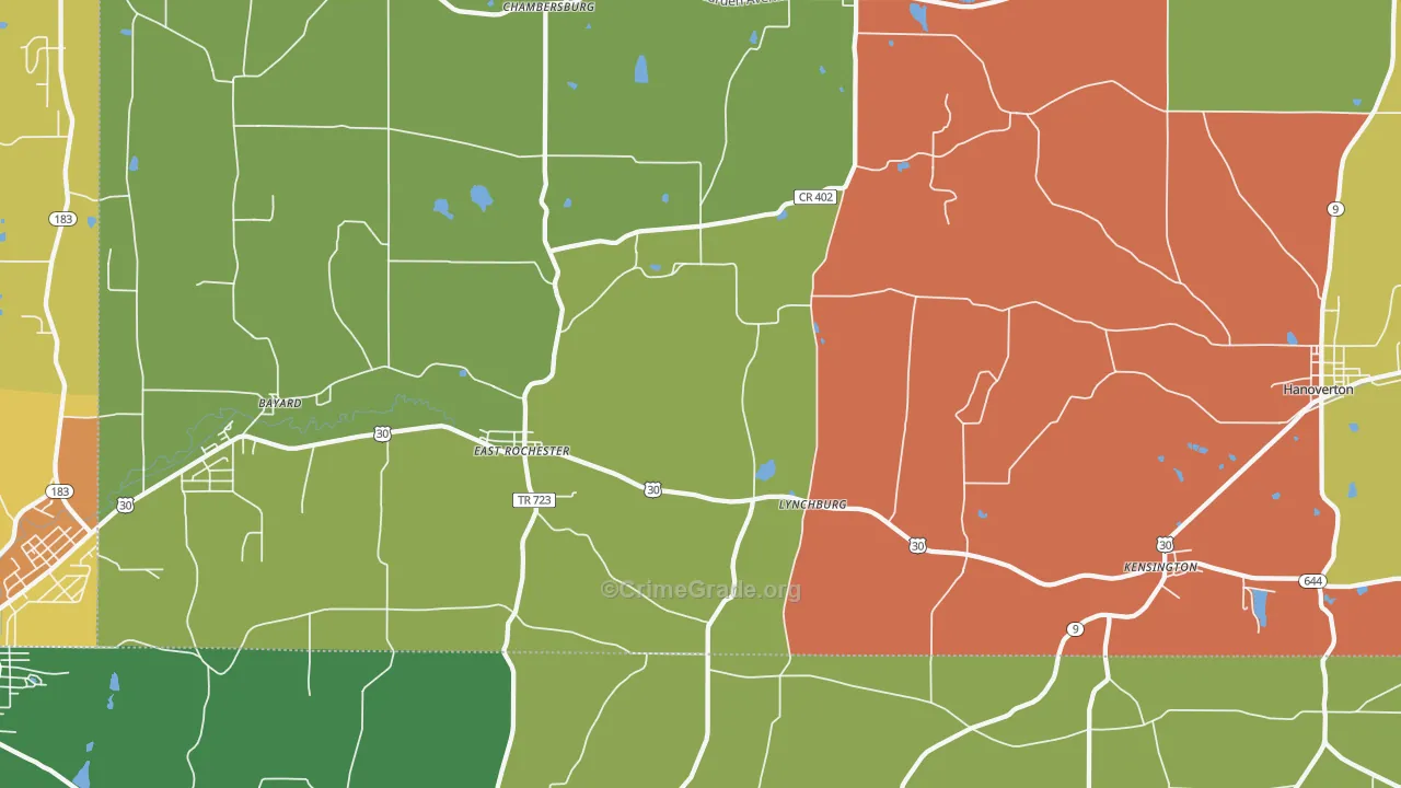 East Rochester, OH Map of Arson Rates
