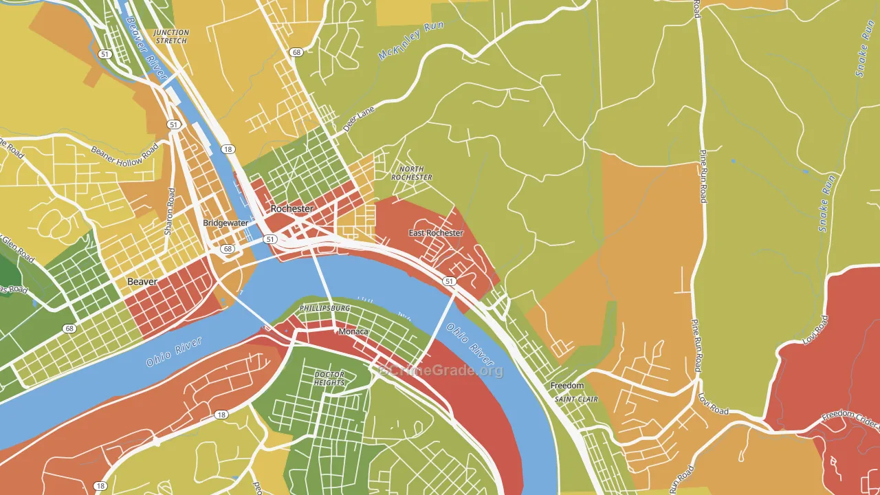 East Rochester, PA Map of Arson Rates