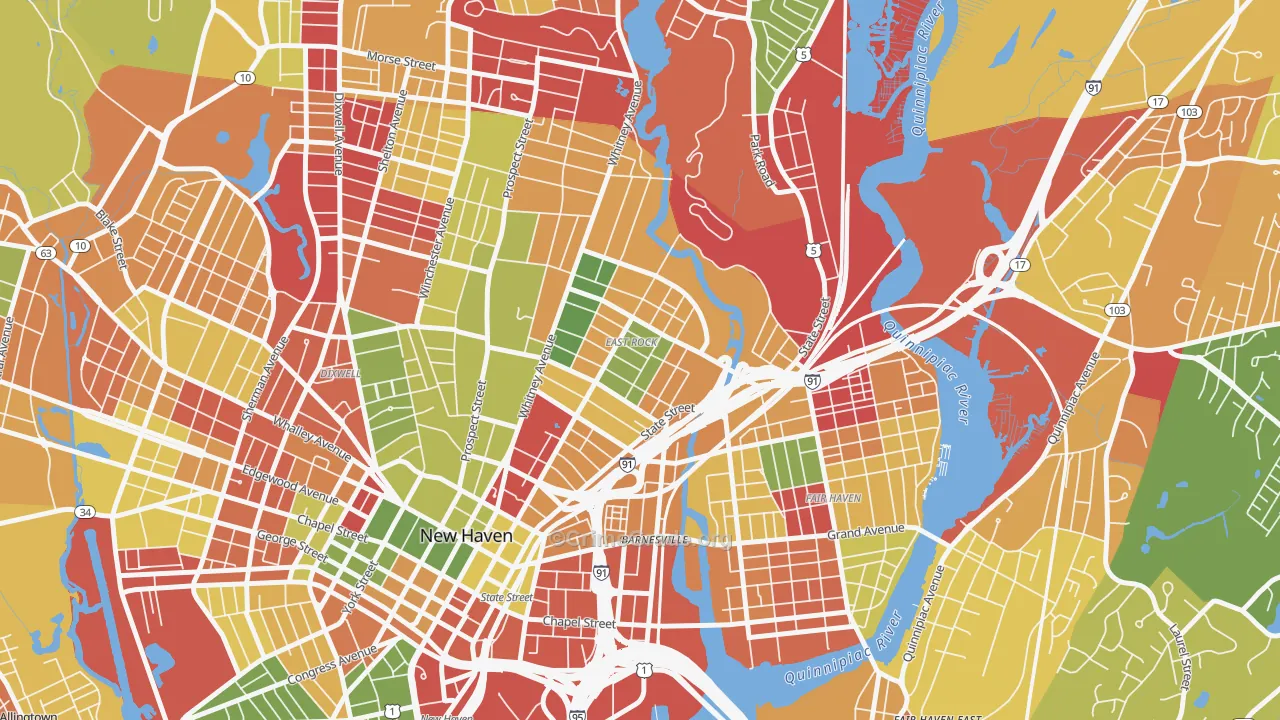 East Rock, New Haven, CT Map of Arson Rates