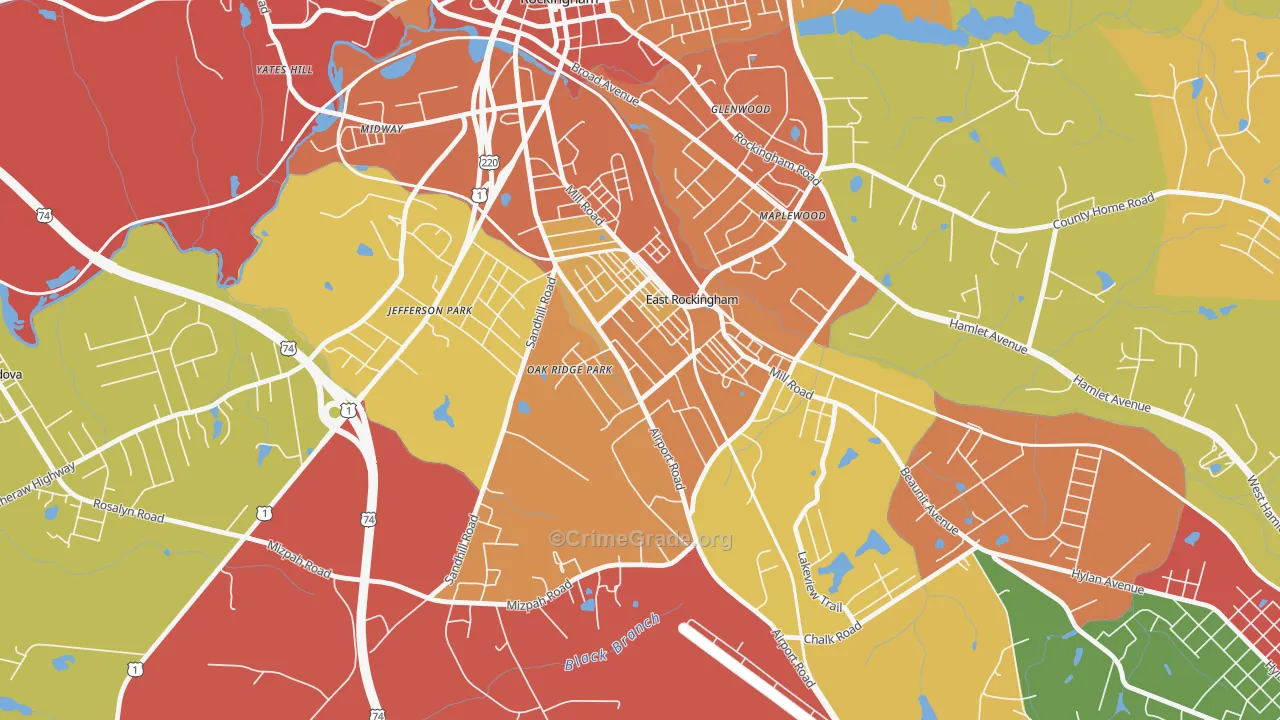 East Rockingham, NC Map of Arson Rates
