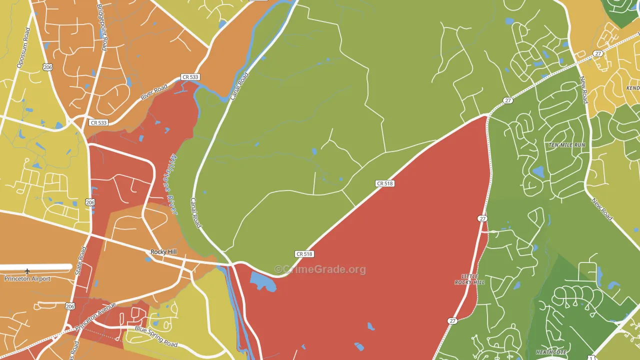 East Rocky Hill, NJ Map of Arson Rates