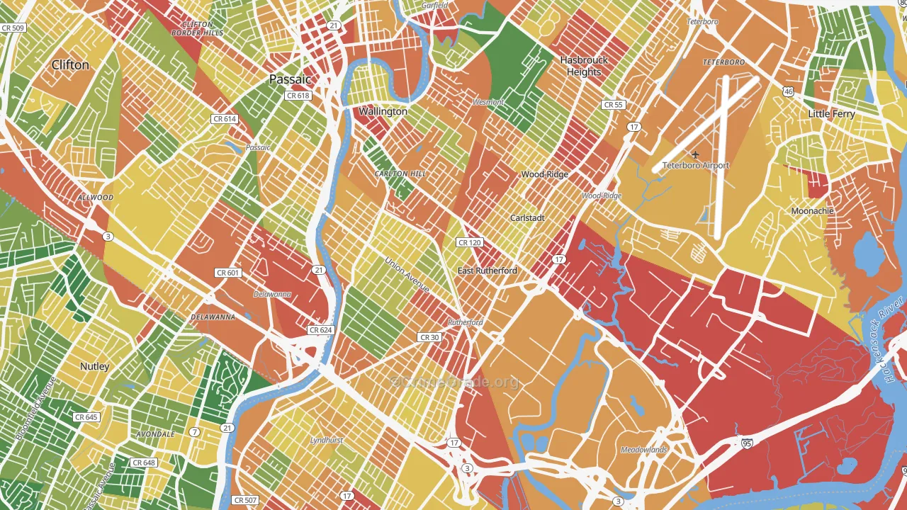 East Rutherford, NJ Map of Arson Rates
