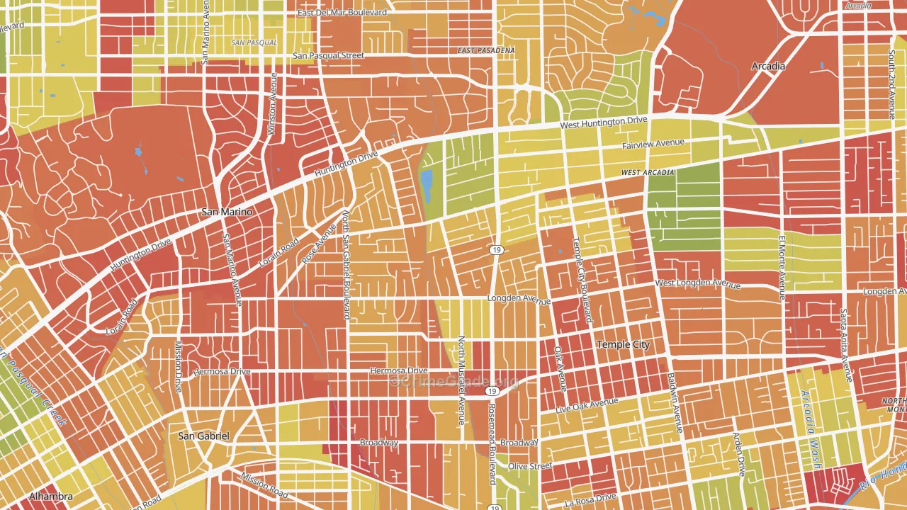 East San Gabriel, San Gabriel, CA Map of Arson Rates