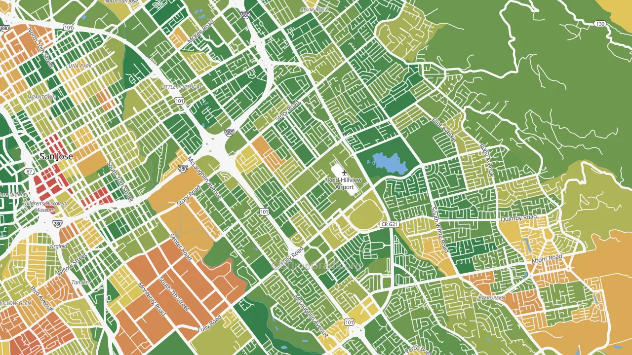 East San Jose, San Jose, CA Map of Arson Rates