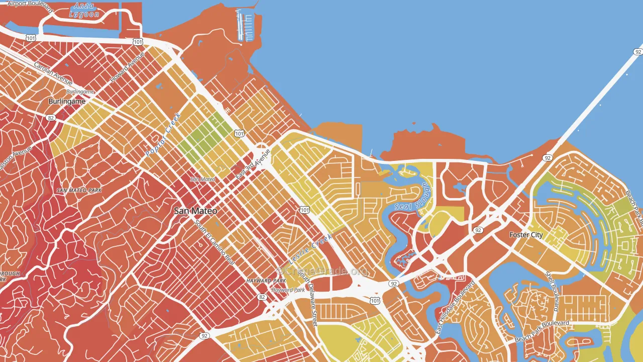 East San Mateo, San Mateo, CA Map of Arson Rates