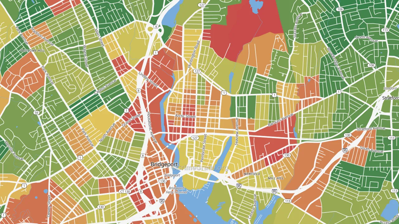 East Side-Bridgeport, Bridgeport, CT Map of Arson Rates