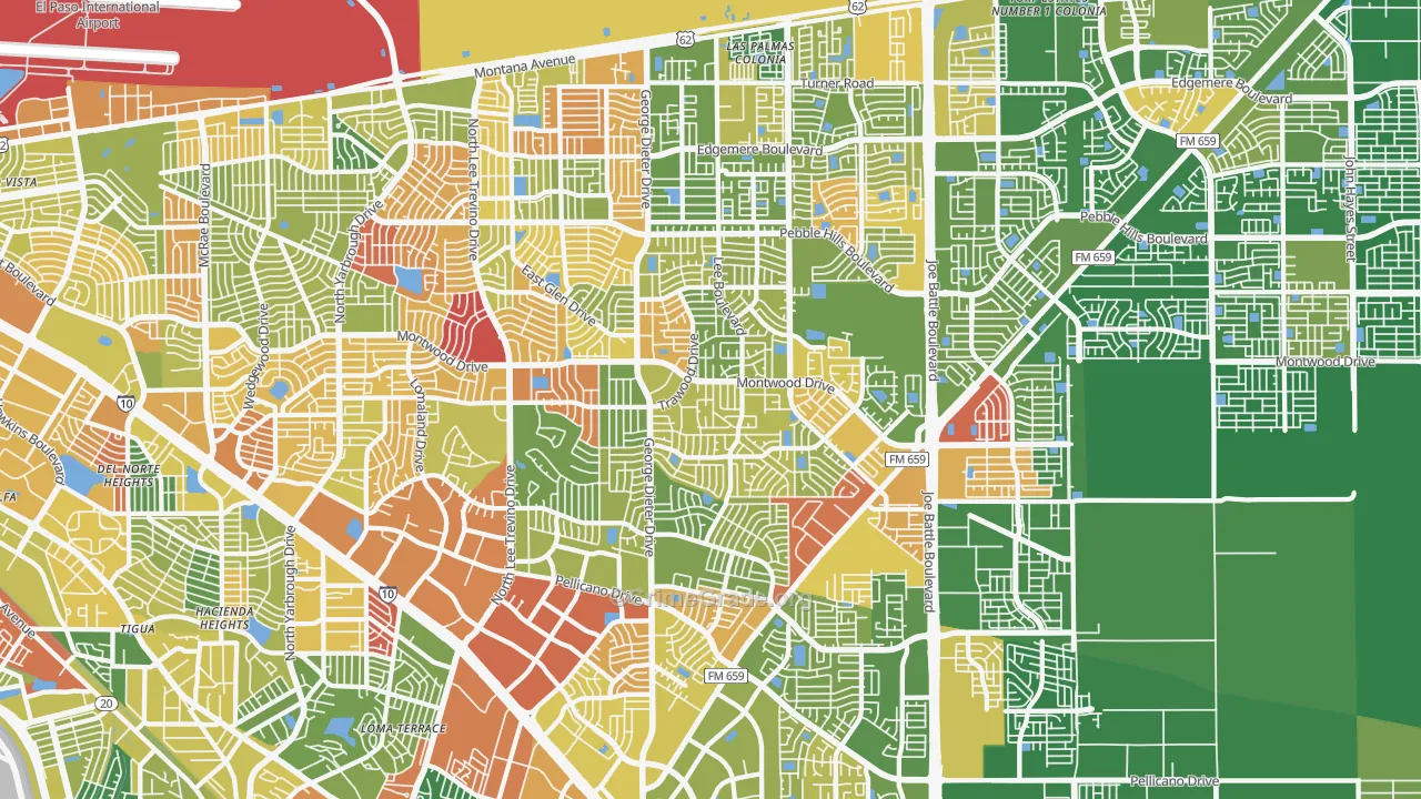 East Side, El Paso, TX Map of Arson Rates