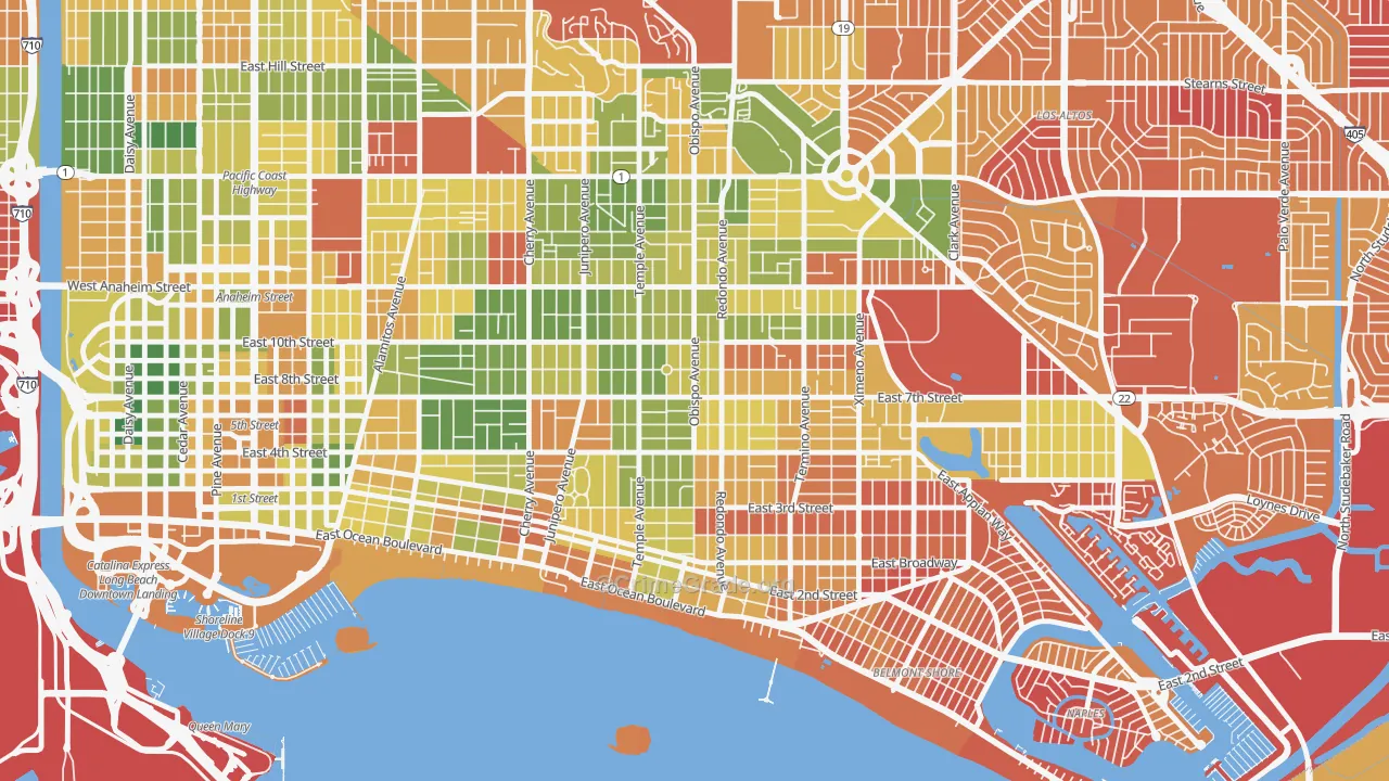 East Side, Long Beach, CA Map of Arson Rates