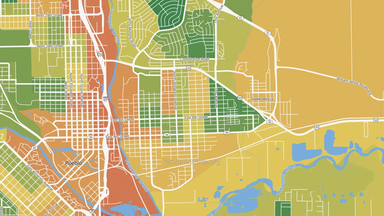 East Side, Pueblo, CO Map of Arson Rates