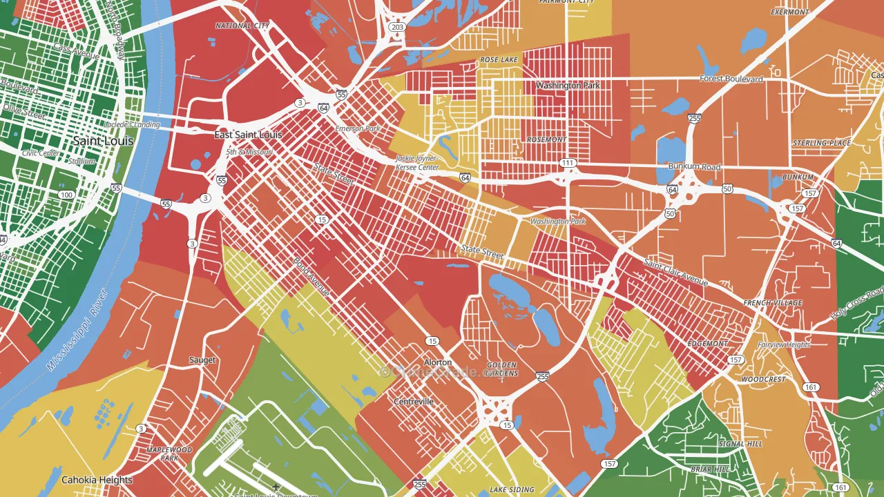 East St. Louis, IL Map of Arson Rates