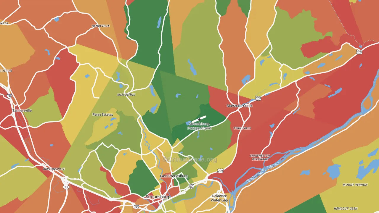 East Stroudsburg, PA Map of Arson Rates