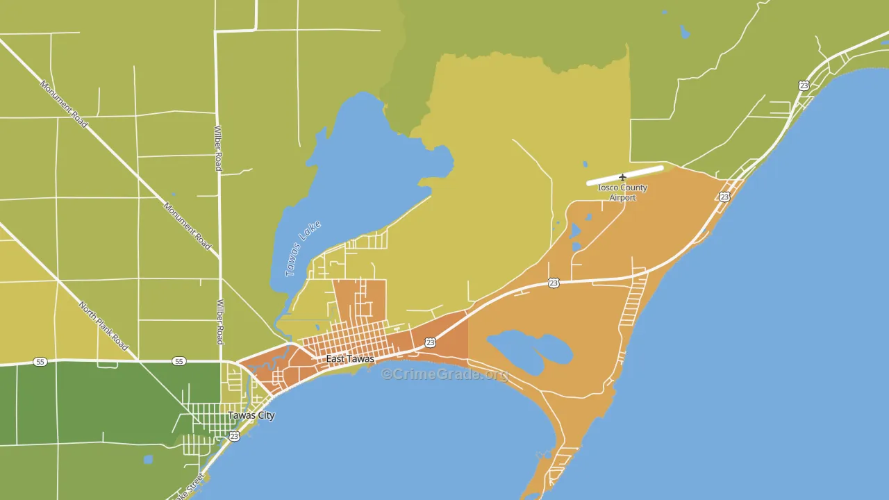 East Tawas, MI Map of Arson Rates