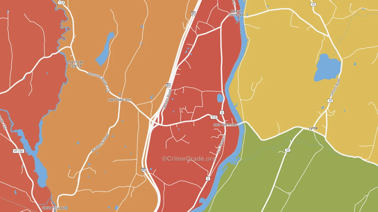 East Thetford, VT Map of Arson Rates