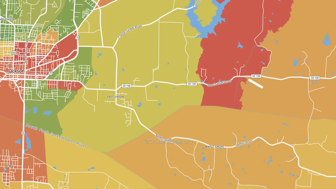 East Union, TN Map of Arson Rates
