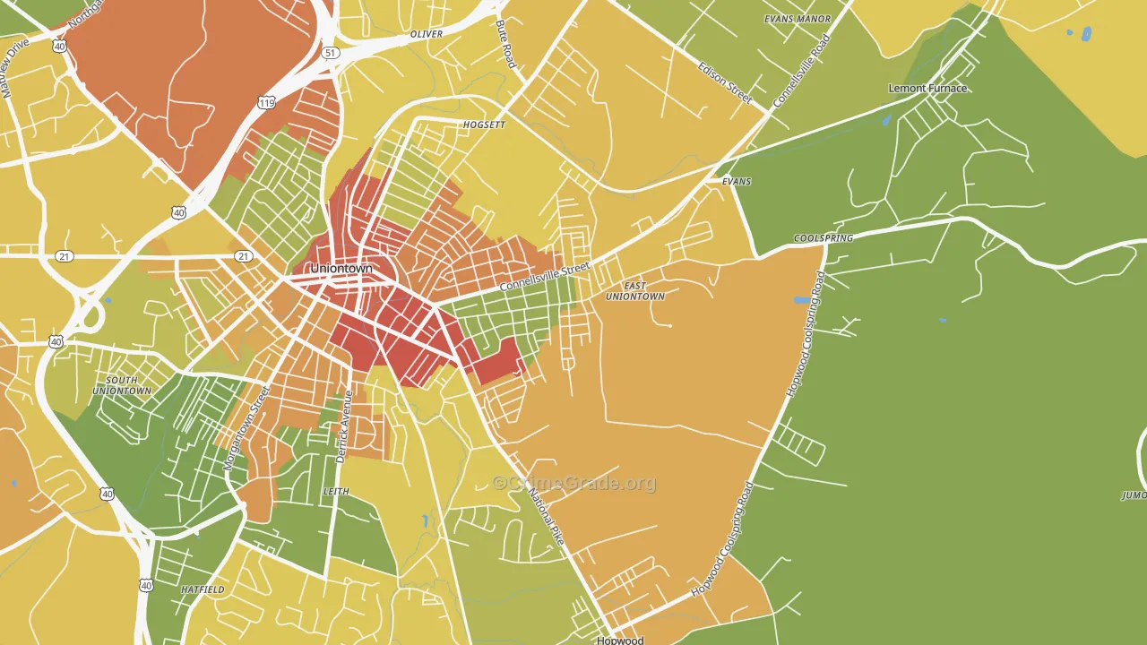 East Uniontown, PA Map of Arson Rates