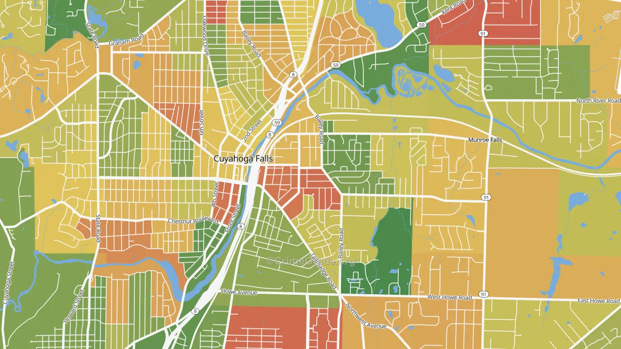 East Village, Cuyahoga Falls, OH Map of Arson Rates