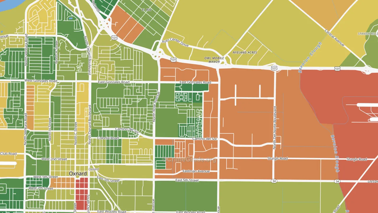 East Village Oxnard, Oxnard, CA Map of Arson Rates