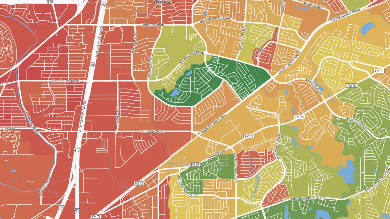 East Village, San Antonio, TX Map of Arson Rates