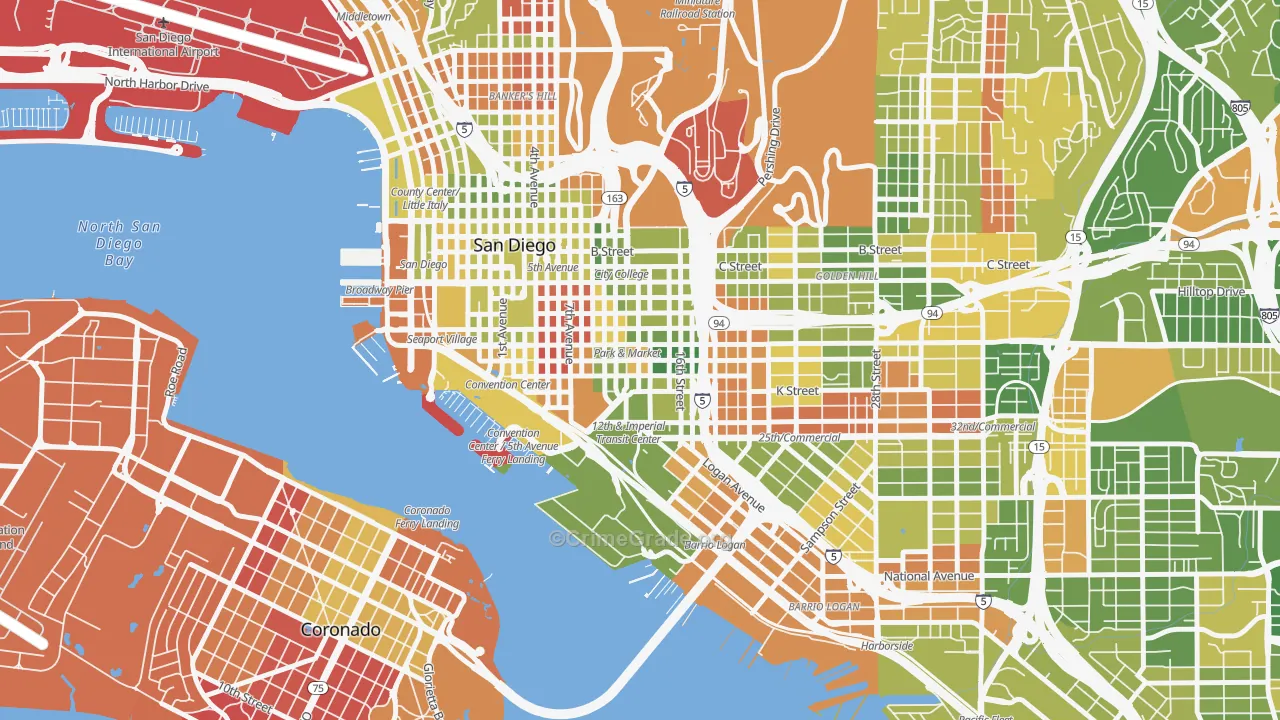 East Village, San Diego, CA Map of Arson Rates