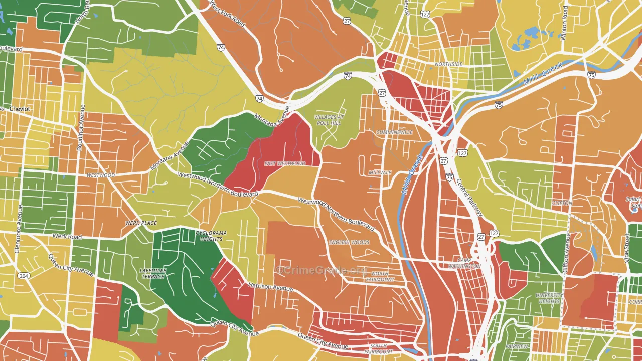 East Westwood, Cincinnati, OH Map of Arson Rates