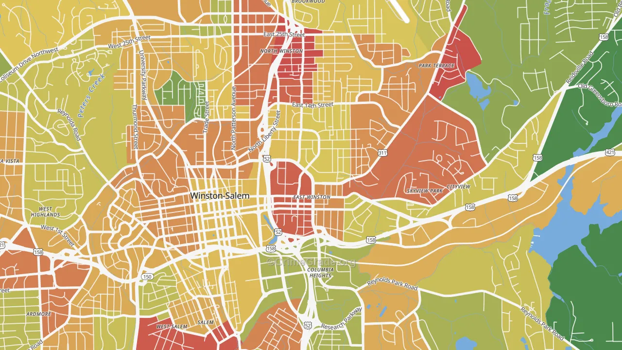 East Winston, Winston-Salem, NC Map of Arson Rates