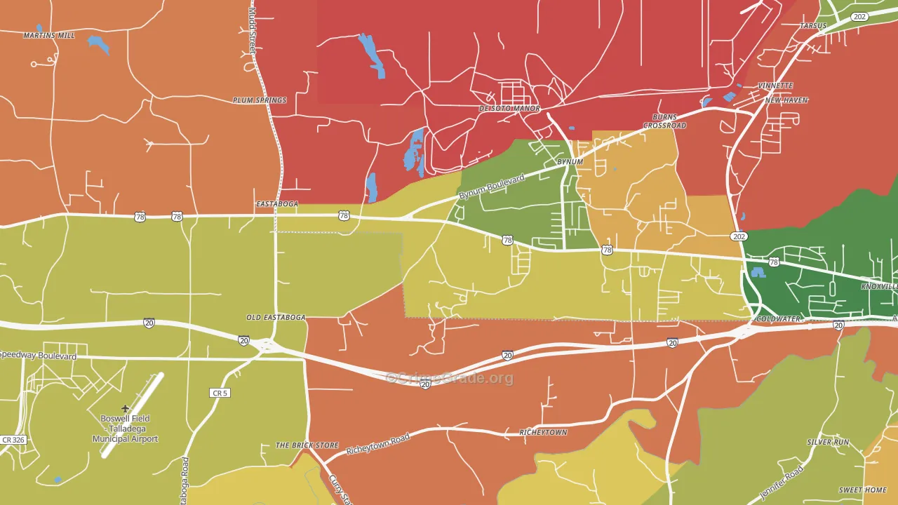 Eastaboga, AL Map of Arson Rates