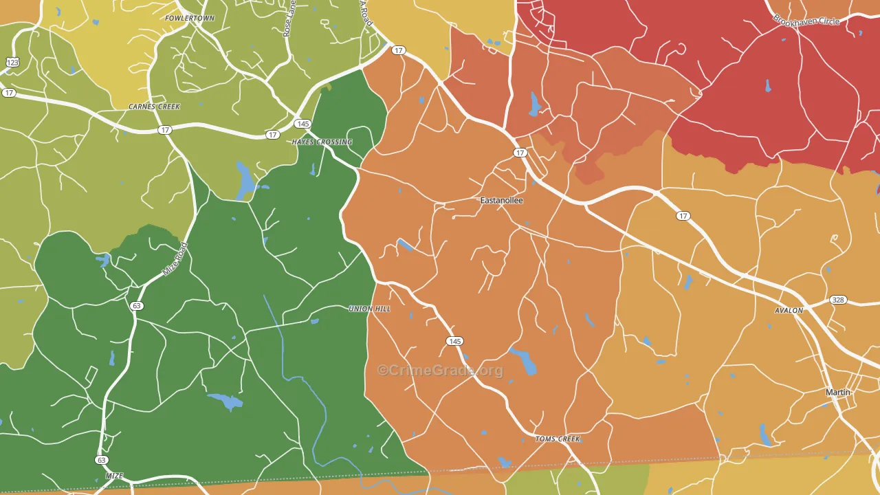 Eastanollee, GA Map of Arson Rates