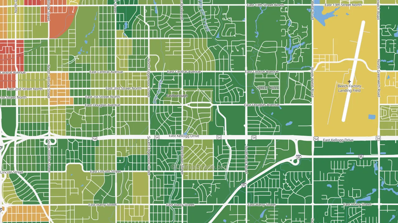 Eastborough, KS Map of Arson Rates