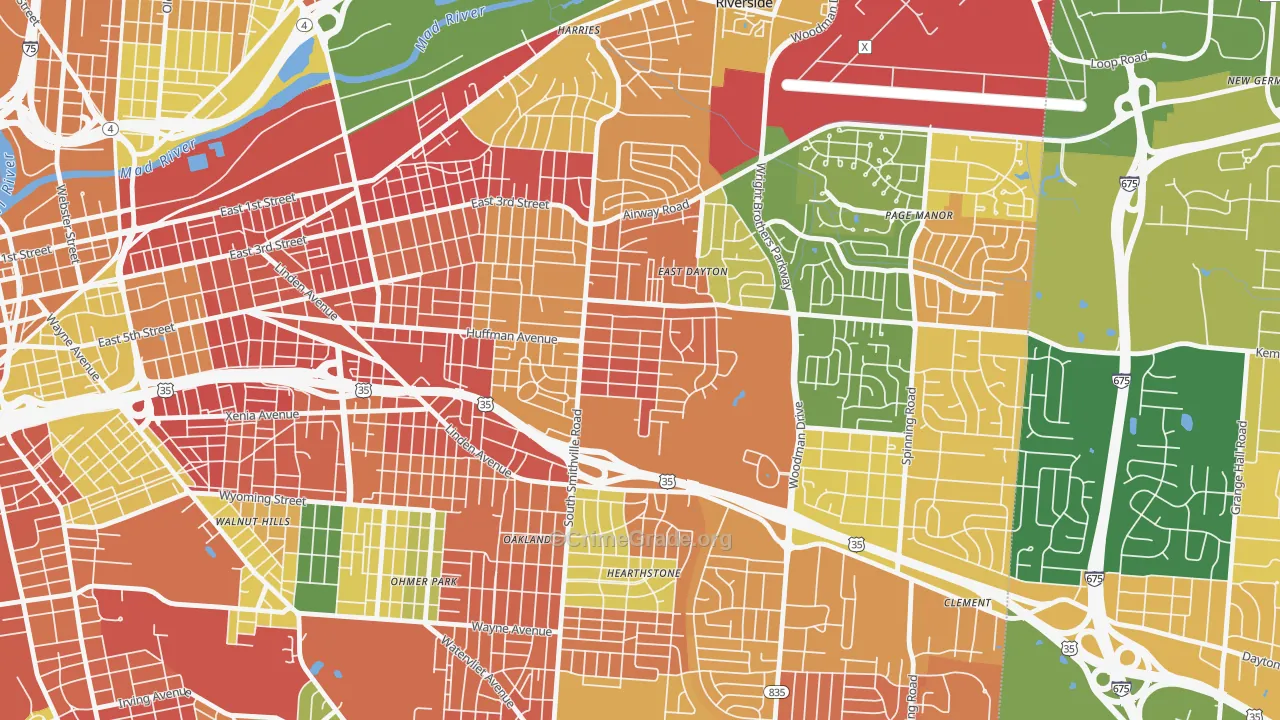 Eastern Hills, Dayton, OH Map of Arson Rates
