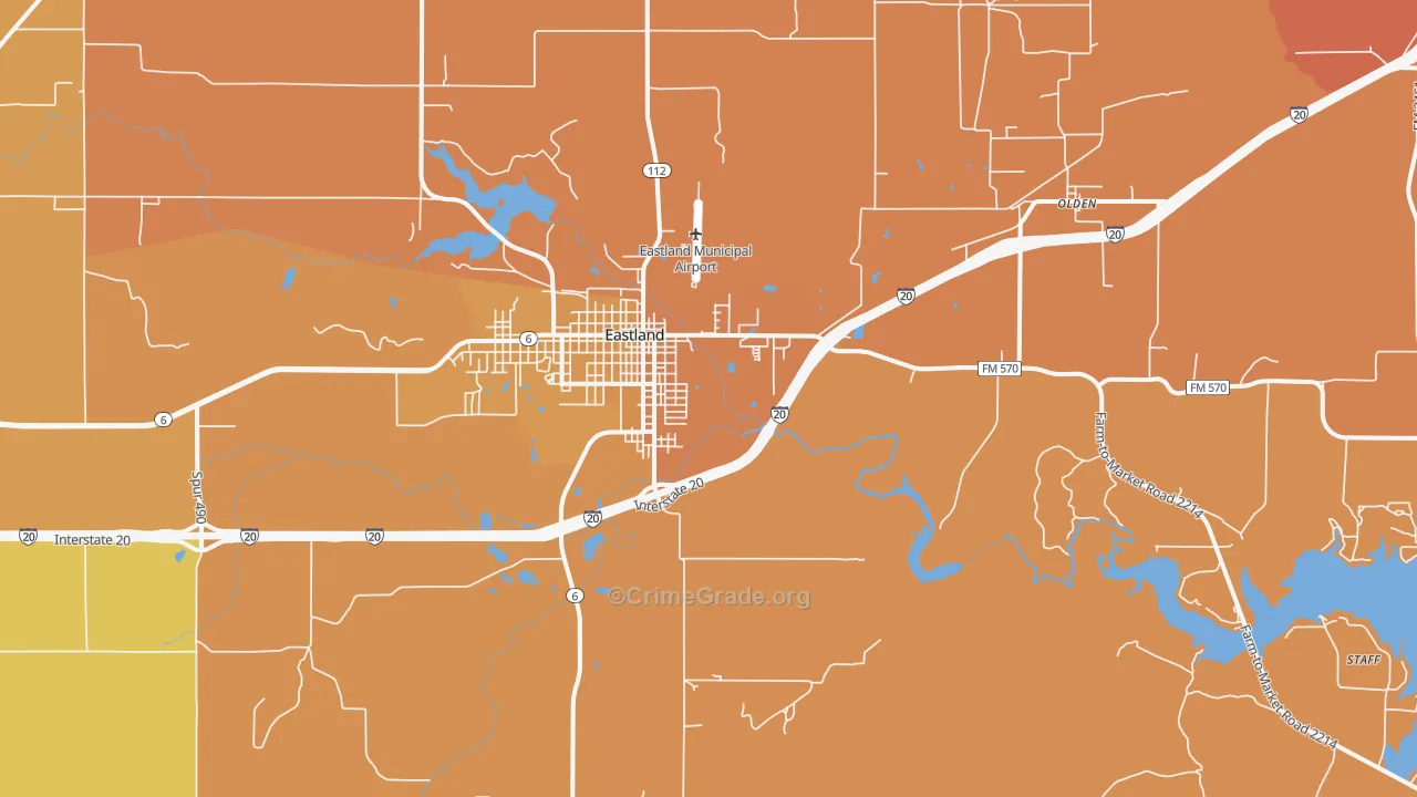 Eastland, TX Map of Arson Rates